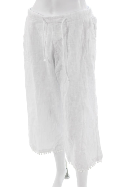4OUR DREAMERS Womens White Cropped Capri Pants Drawstring Cotton Nylon Size M