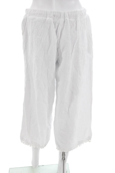 4OUR DREAMERS Womens White Cropped Capri Pants Drawstring Cotton Nylon Size M