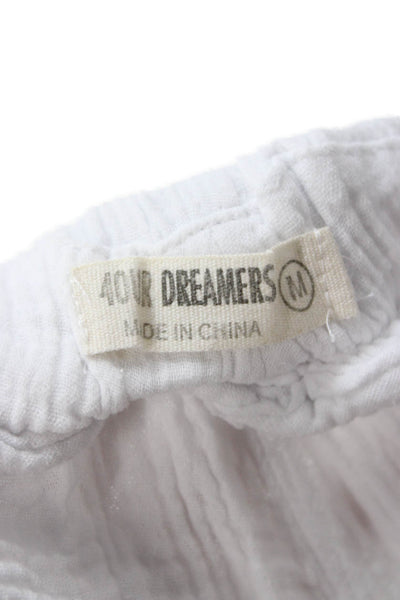 4OUR DREAMERS Womens White Cropped Capri Pants Drawstring Cotton Nylon Size M