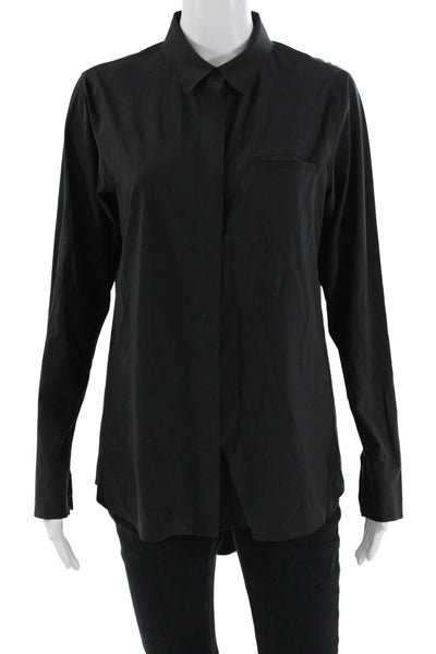 Athleta Women Black Collared Long Sleeve Button Up Top Size S