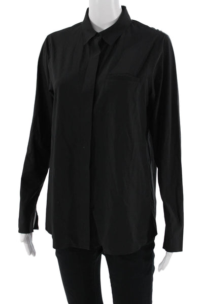 Athleta Women Black Collared Long Sleeve Button Up Top Size S