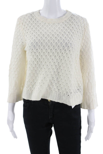 Designer Unisex 100% Cashmere Argyle Pullover Crew Neck 3/4 Sleeve White Size S