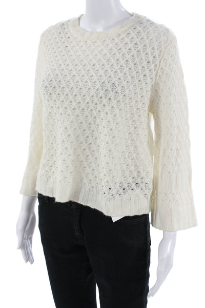 Designer Unisex 100% Cashmere Argyle Pullover Crew Neck 3/4 Sleeve White Size S