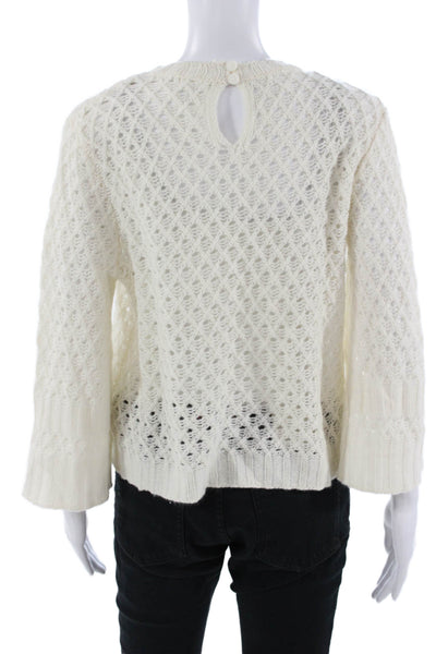 Designer Unisex 100% Cashmere Argyle Pullover Crew Neck 3/4 Sleeve White Size S