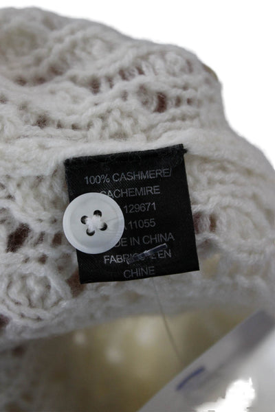 Designer Unisex 100% Cashmere Argyle Pullover Crew Neck 3/4 Sleeve White Size S