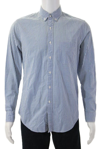 J Crew Mens Cotton Collared Long Sleeve Gingham Button Down Shirt Blue Size S