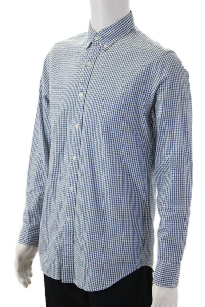 J Crew Mens Cotton Collared Long Sleeve Gingham Button Down Shirt Blue Size S