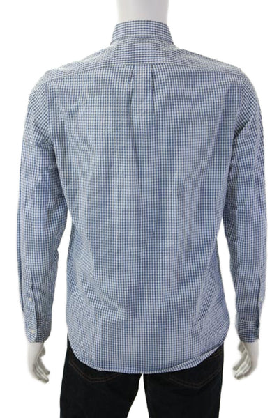 J Crew Mens Cotton Collared Long Sleeve Gingham Button Down Shirt Blue Size S