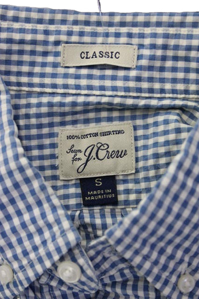 J Crew Mens Cotton Collared Long Sleeve Gingham Button Down Shirt Blue Size S