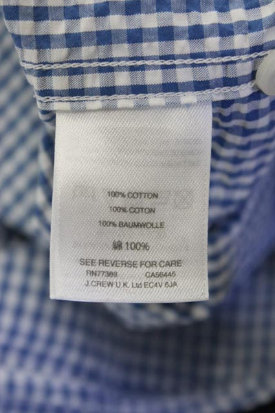 J Crew Mens Cotton Collared Long Sleeve Gingham Button Down Shirt Blue Size S