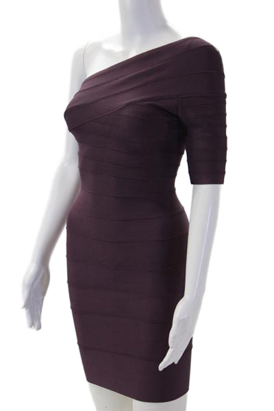 Herve Leger Women Bodycon Mini Dress Purple Zip Size 2XS