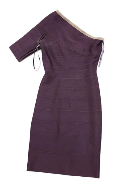 Herve Leger Women Bodycon Mini Dress Purple Zip Size 2XS