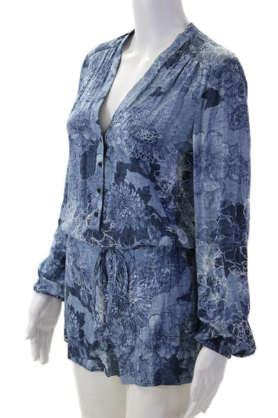 Intermix Women Blue Floral V-Neck Long Sleeve Jumpsuit 100% Viscose Size PP