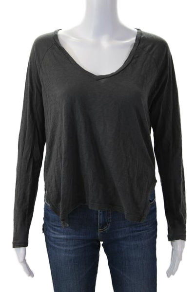 Sundry Women V-Neck Jersey T-Shirt Dark Gray Supima Cotton Long Sleeve Size 1