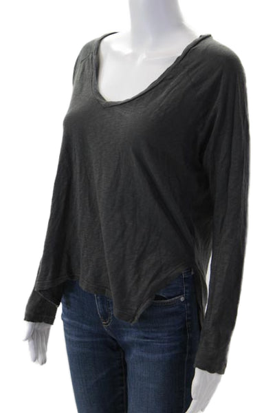 Sundry Women V-Neck Jersey T-Shirt Dark Gray Supima Cotton Long Sleeve Size 1
