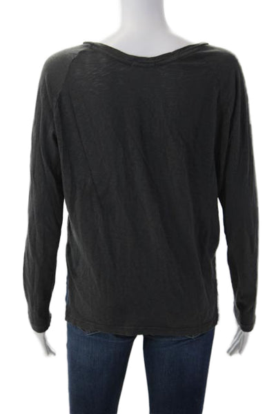 Sundry Women V-Neck Jersey T-Shirt Dark Gray Supima Cotton Long Sleeve Size 1