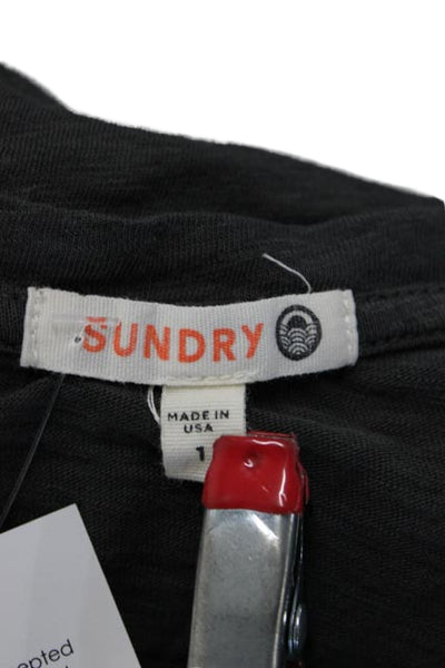 Sundry Women V-Neck Jersey T-Shirt Dark Gray Supima Cotton Long Sleeve Size 1