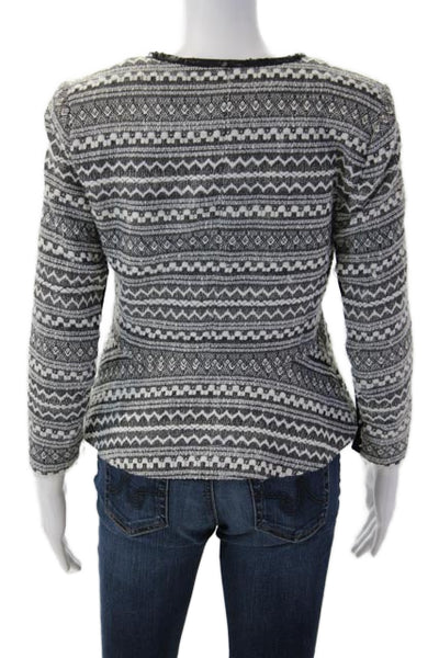 Rebecca Taylor Women Black Fair Isle Aztec Blazer Zip V-Neck Long Sleeve Size 4