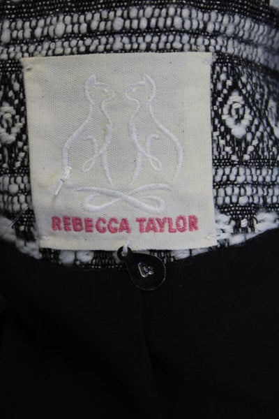 Rebecca Taylor Women Black Fair Isle Aztec Blazer Zip V-Neck Long Sleeve Size 4
