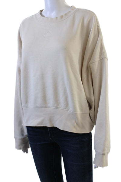 Adidas Women Pullover Sweatshirt Beige Crew Neck Long Sleeve Size M
