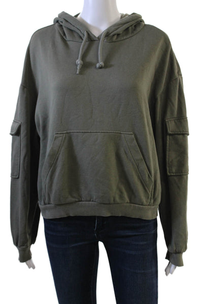 Divided Womens Pullover Hoodie Green Army Drawstring Long Sleeve Size M