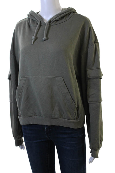 Divided Womens Pullover Hoodie Green Army Drawstring Long Sleeve Size M