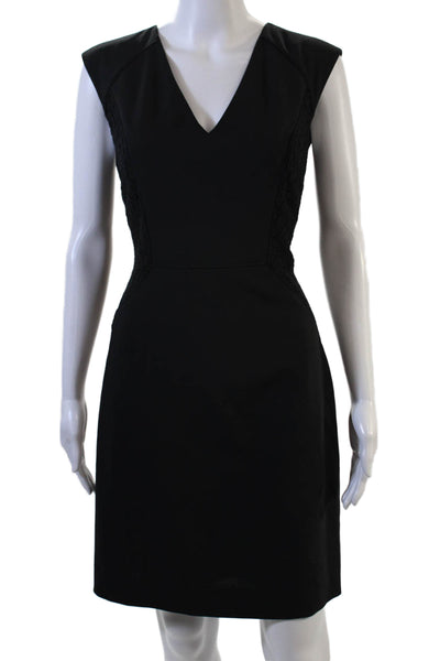 Rebecca Taylor Womens Sheath Dress Black V-Neck Sleeveless Knee Size 4