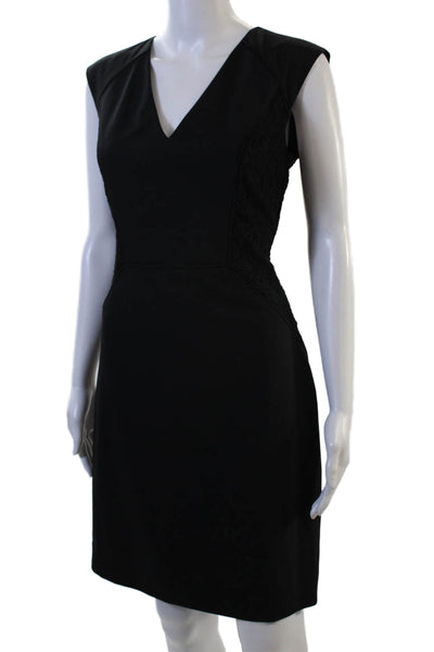 Rebecca Taylor Womens Sheath Dress Black V-Neck Sleeveless Knee Size 4