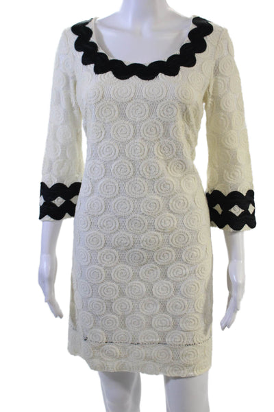 Phoebe Couture Women Shift Dress Beige Square Neck 3/4 Sleeve Size 6