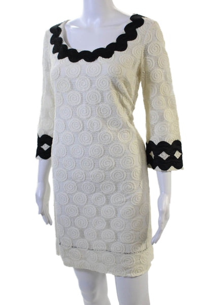 Phoebe Couture Women Shift Dress Beige Square Neck 3/4 Sleeve Size 6