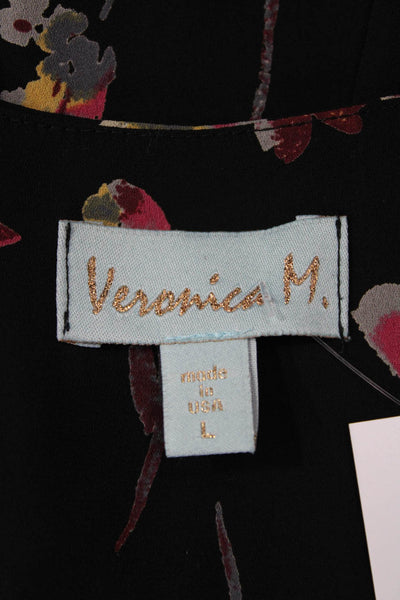 Veronica M Women Tunic Blouse Black Floral V-Neck Long Sleeve Polyester Size L