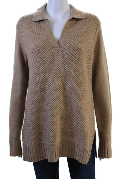 Tory Burch Unisex Beige Wool Collared Pullover Sweater Long Sleeve Size M