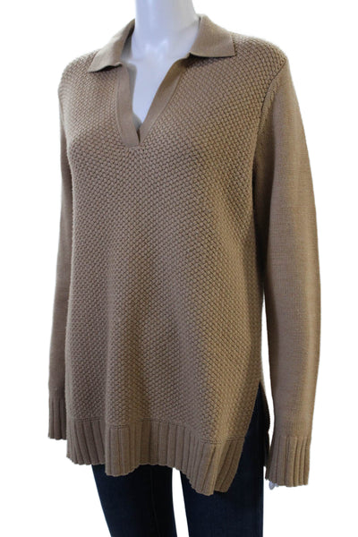 Tory Burch Unisex Beige Wool Collared Pullover Sweater Long Sleeve Size M