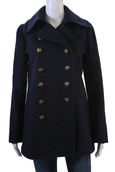 Ralph Lauren Rugby Womens Pea Coat Dark Blue Wool Collared Button Size S