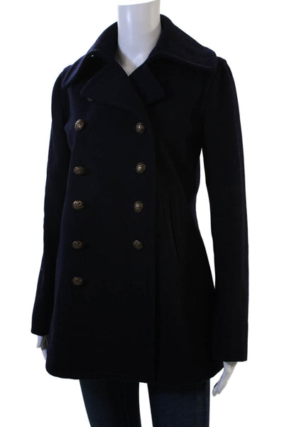 Ralph Lauren Rugby Womens Pea Coat Dark Blue Wool Collared Button Size S