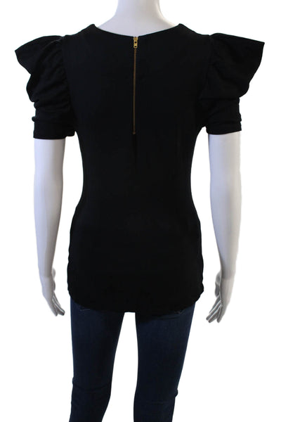 French Connection Women Black Short Sleeve Round Neck T-Shirt Size S