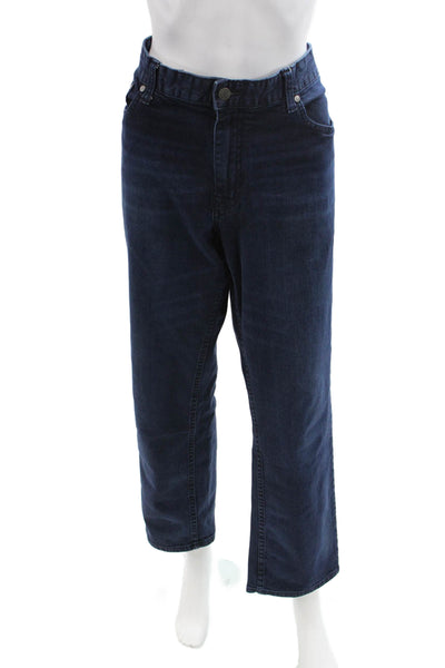 Calvin Klein Unisex Mom Cropped Dark Blue Jeans Button Mid Rise Size 36