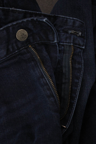 Calvin Klein Unisex Mom Cropped Dark Blue Jeans Button Mid Rise Size 36