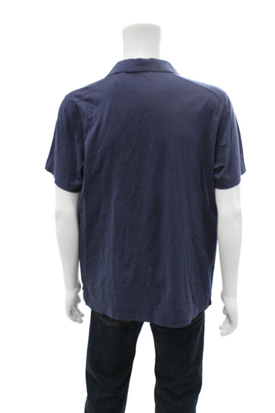 Raffi Mens Dark Blue Cotton Collared Short Sleeve Polo Animal Print Size XL