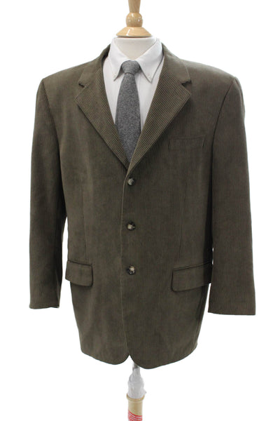 Sams Mens Striped Green Collared Sport Coat Button Long Sleeve Size 44