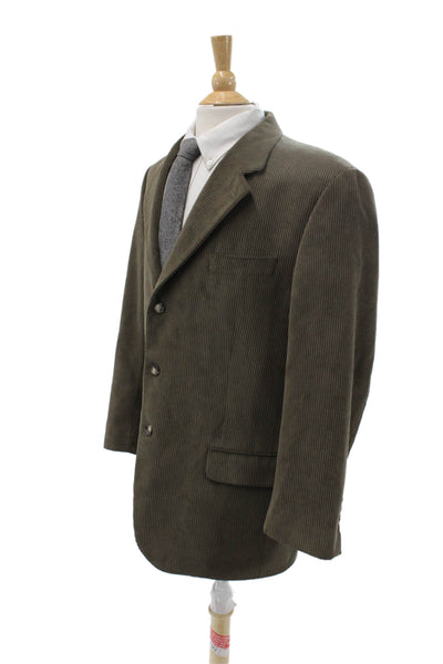 Sams Mens Striped Green Collared Sport Coat Button Long Sleeve Size 44