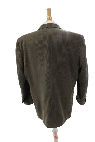 Sams Mens Striped Green Collared Sport Coat Button Long Sleeve Size 44