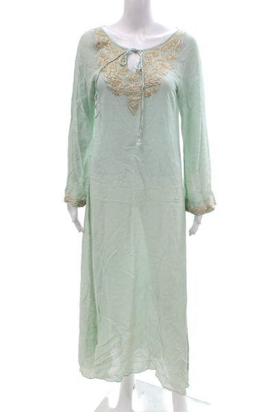 Heidi Klein Women Green Kaftan Maxi Dress Long Sleeve Mid Calf Drawstring Size 2