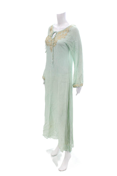 Heidi Klein Women Green Kaftan Maxi Dress Long Sleeve Mid Calf Drawstring Size 2