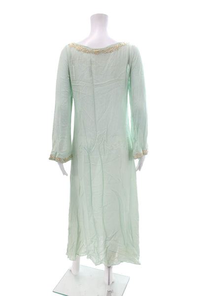 Heidi Klein Women Green Kaftan Maxi Dress Long Sleeve Mid Calf Drawstring Size 2
