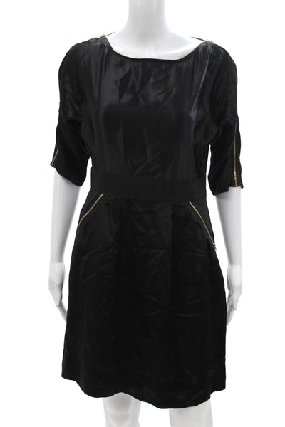 Phoebe Couture Women Shift Dress Black Silk 3/4 Sleeve Size 6