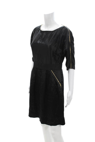 Phoebe Couture Women Shift Dress Black Silk 3/4 Sleeve Size 6