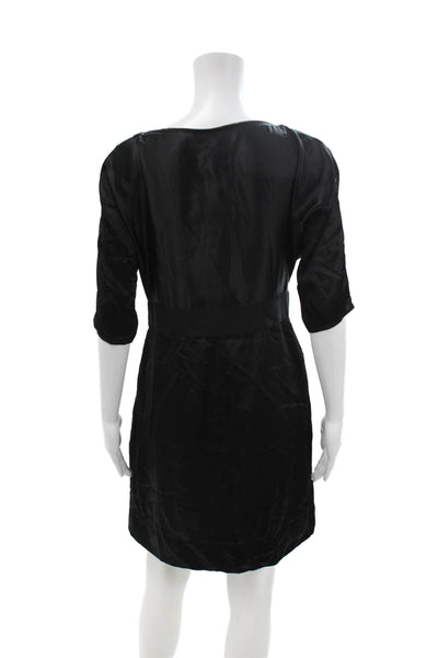 Phoebe Couture Women Shift Dress Black Silk 3/4 Sleeve Size 6