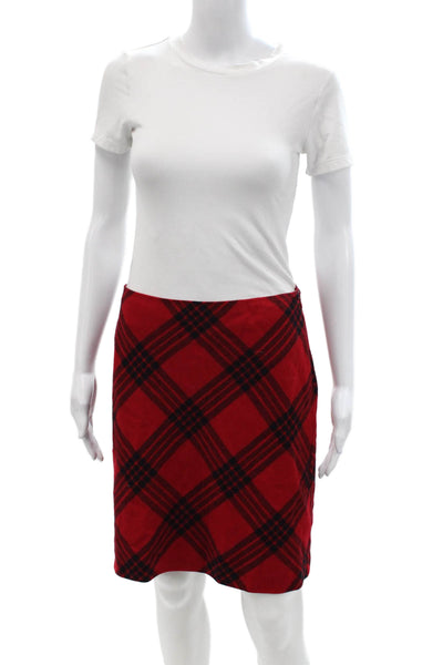 Talbots Women A-Line Plaid Midi Wool Viscose Skirt Red Size 2