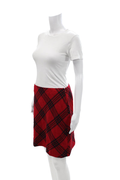 Talbots Women A-Line Plaid Midi Wool Viscose Skirt Red Size 2